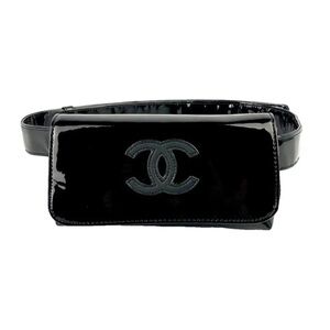 Chanel Black Patent Leather Enamel Logo Waist Pouch